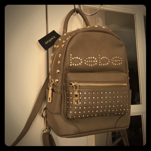 🆕 Bebe Mini Taupe Backpack with Bling! - Picture 2 of 8